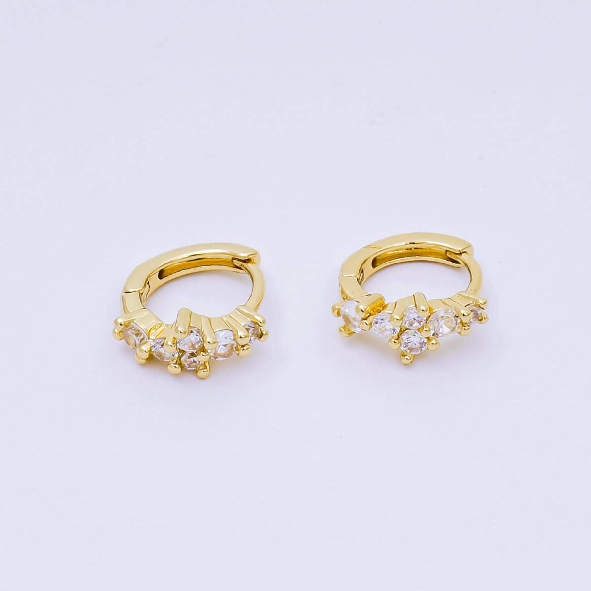 24K Gold Filled Micro Paved CZ Simple Mixed Cut CZ Huggie Hoops Earrings in Gold  | AJ-125